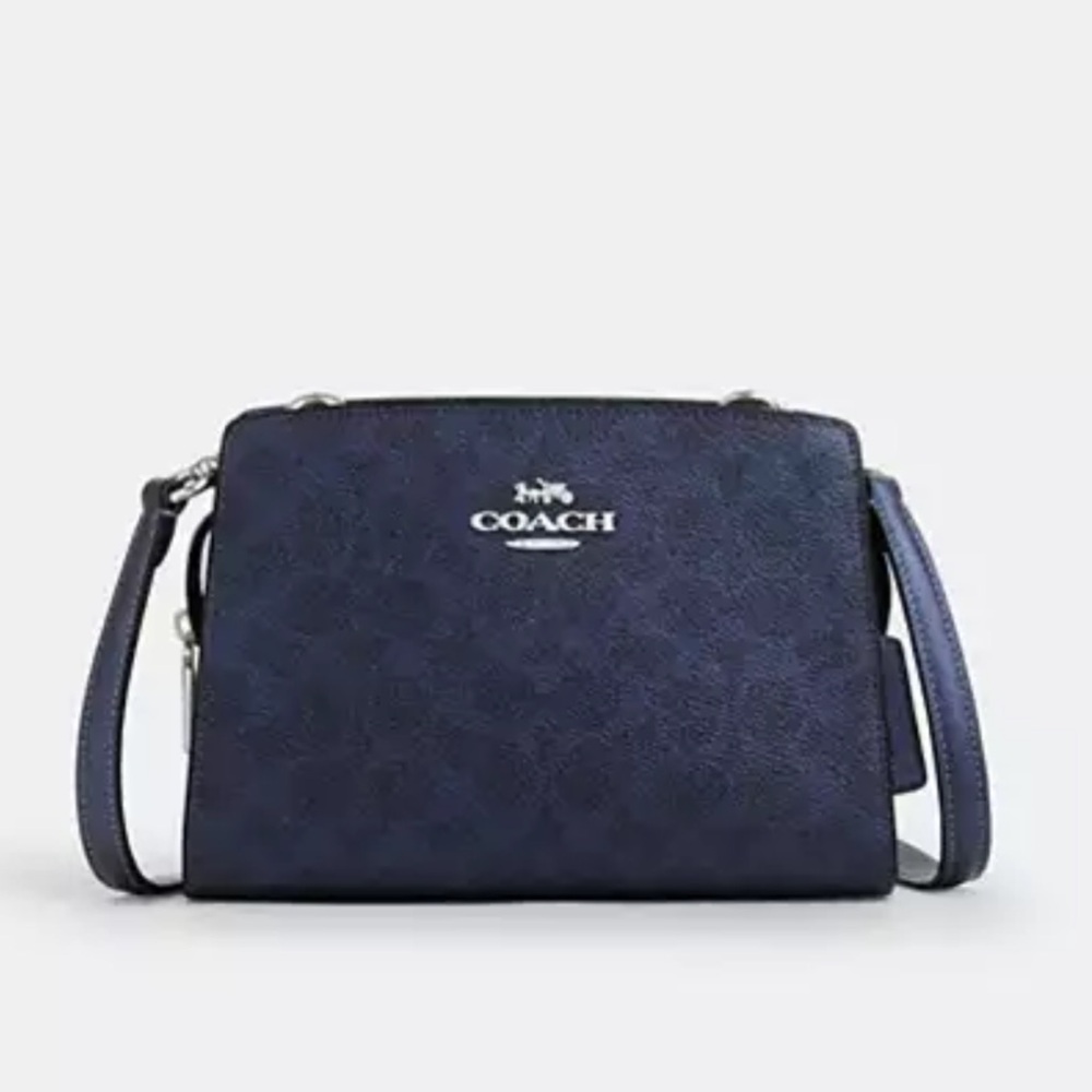 💙 Coach NWT Metallic Blue Gia Crossbody Bag ISignature Canvas / Silver Hardware